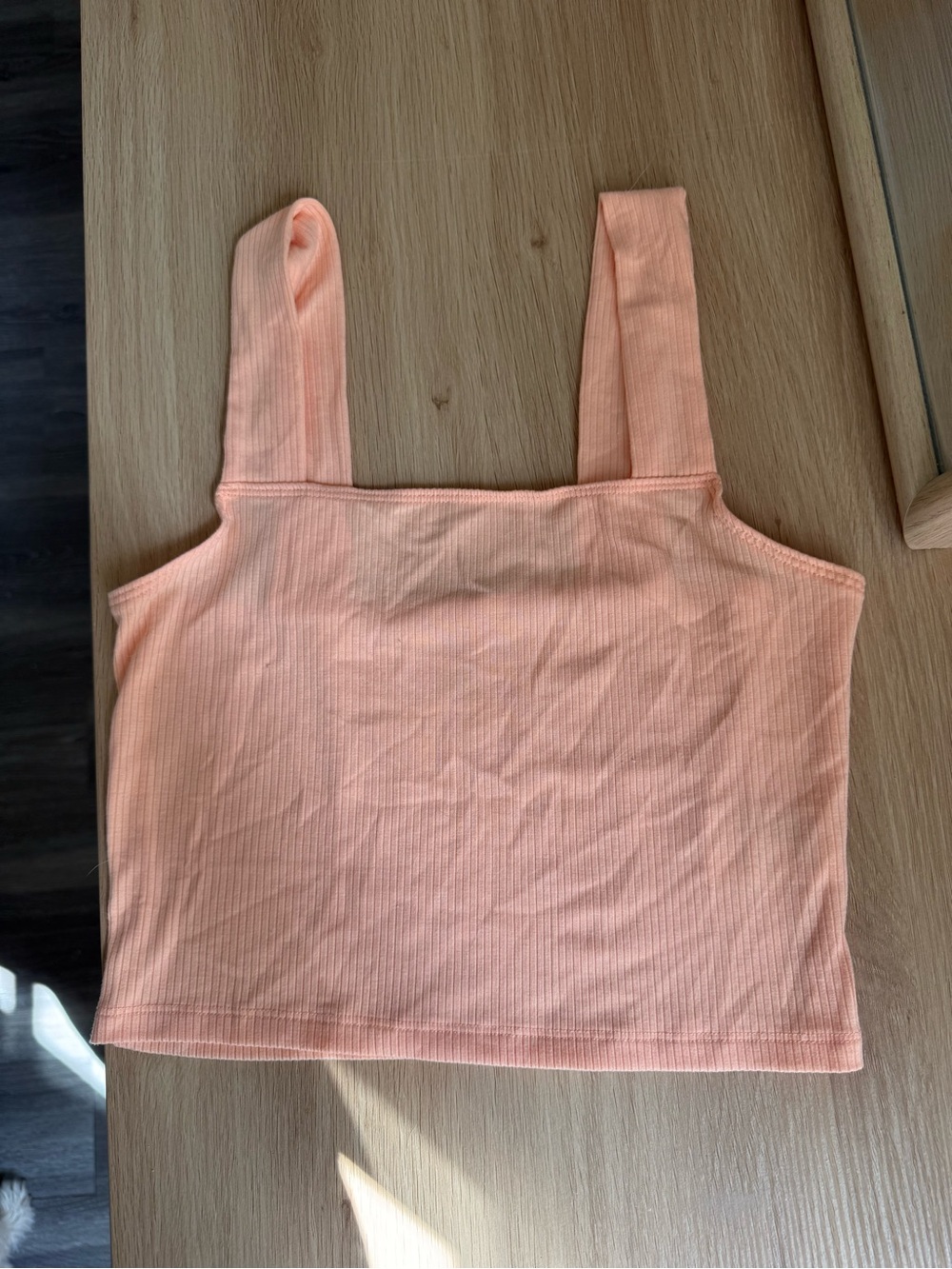 American Eagle Outfitters Peach Ribbed Square Neck Cropped Tank